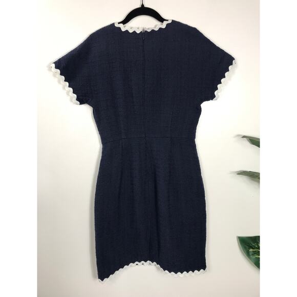 J. Crew Navy Tweed Dress Rickrack Scallop Trim Women's 4 Classic Office Business - Picture 5 of 13